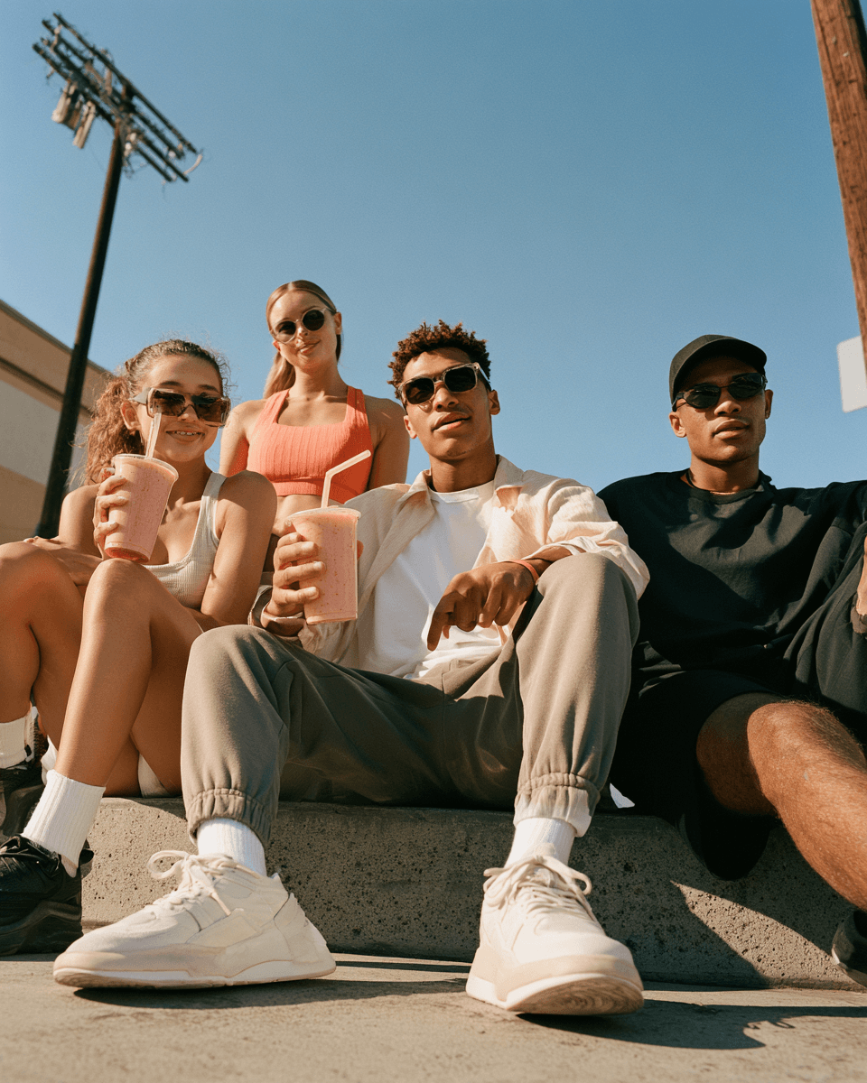 Friends after a workout, smoothies in hand